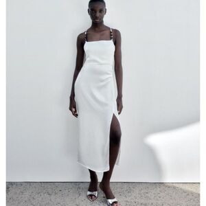 ZARA Chain Strap Satin Midi Dress NWT Sz M